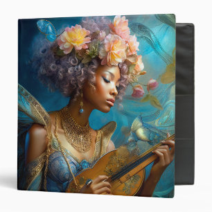 Woman Playing Lute African American Fantasy Art 3 Ring Binder