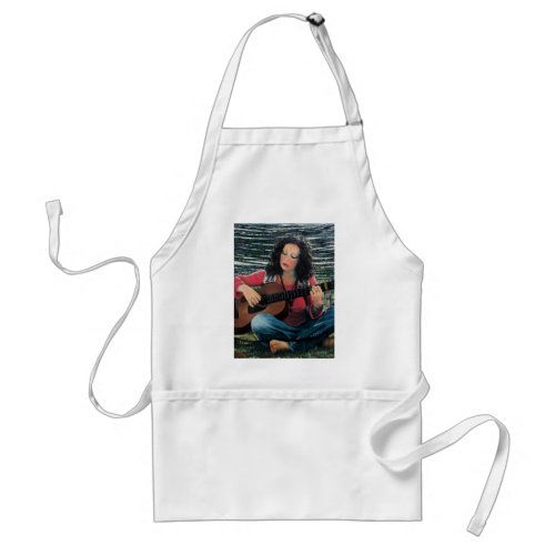 Woman Playing Music With Acoustic Guitar Adult Apron