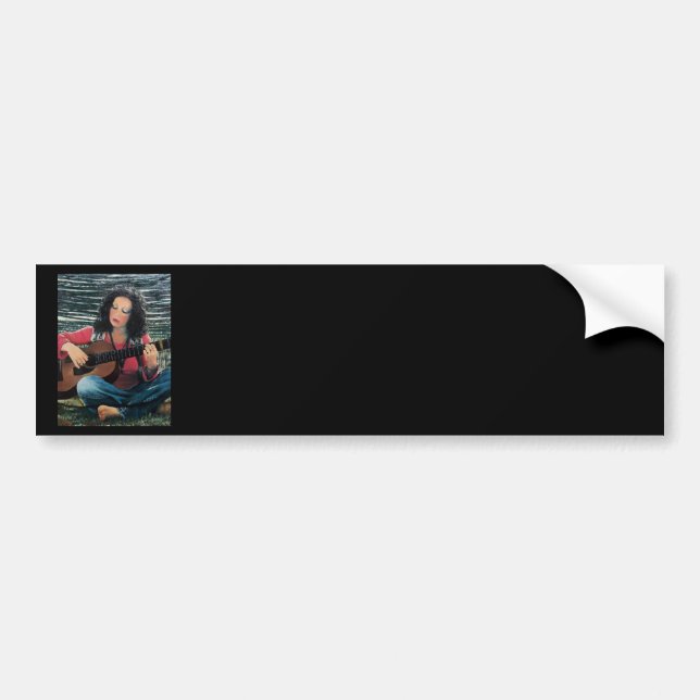Woman Playing Music With Acoustic Guitar Bumper Sticker (Front)