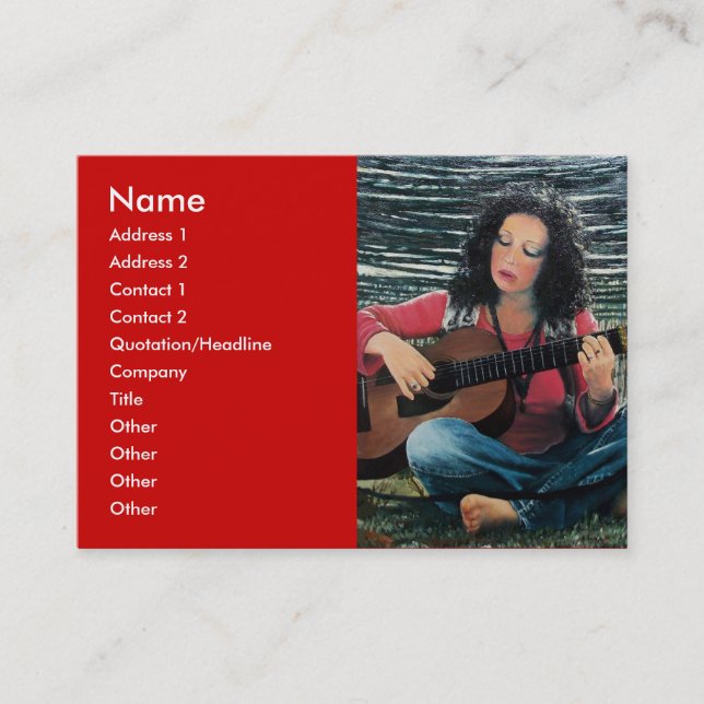 Woman Playing Music With Acoustic Guitar Business Card (Front)