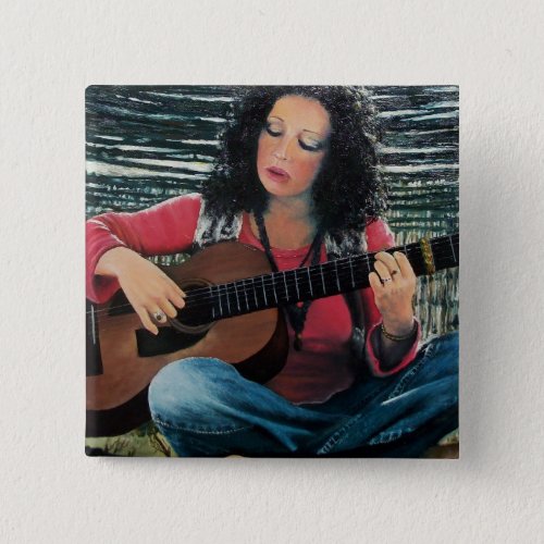 Woman Playing Music With Acoustic Guitar Button