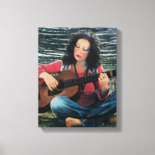 Woman Playing Music With Acoustic Guitar Canvas Print