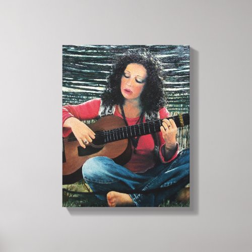 Woman Playing Music With Acoustic Guitar Canvas Print