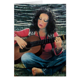 Woman Playing Music With Acoustic Guitar Cards