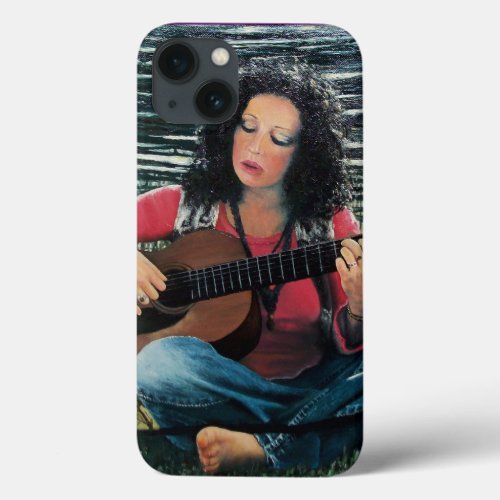 Woman Playing Music With Acoustic Guitar iPhone 13 Case