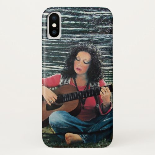 Woman Playing Music With Acoustic Guitar iPhone X Case