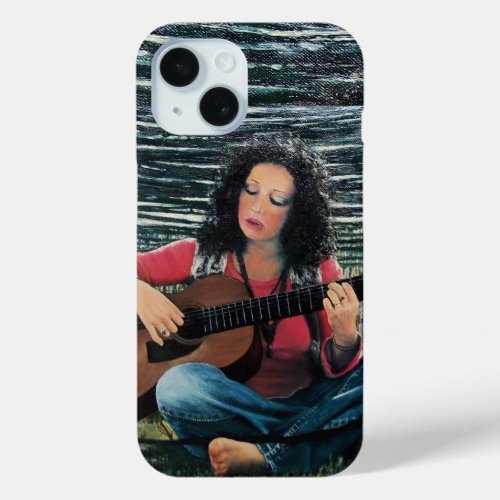 Woman Playing Music With Acoustic Guitar iPhone 15 Case