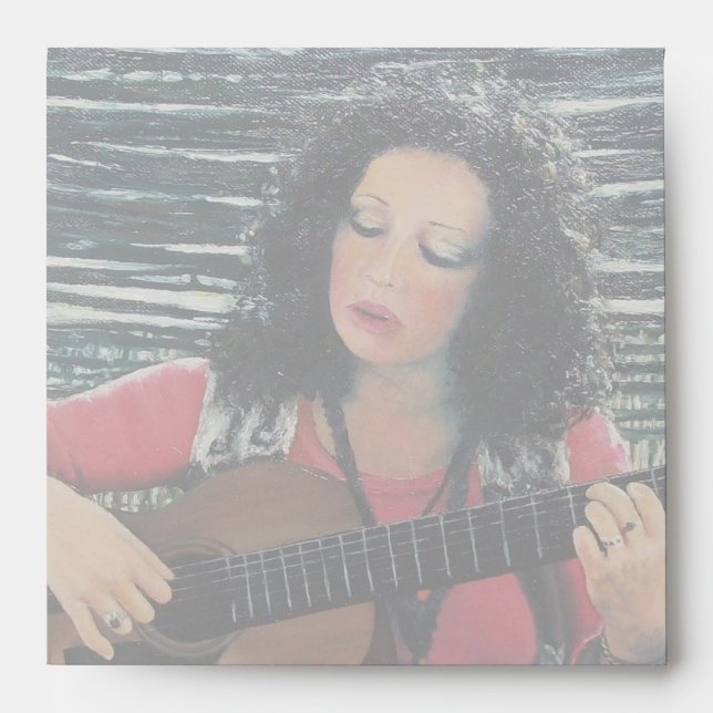 Woman Playing Music With Acoustic Guitar Envelope (Front)