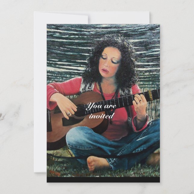 Woman Playing Music With Acoustic Guitar Invitation (Front)