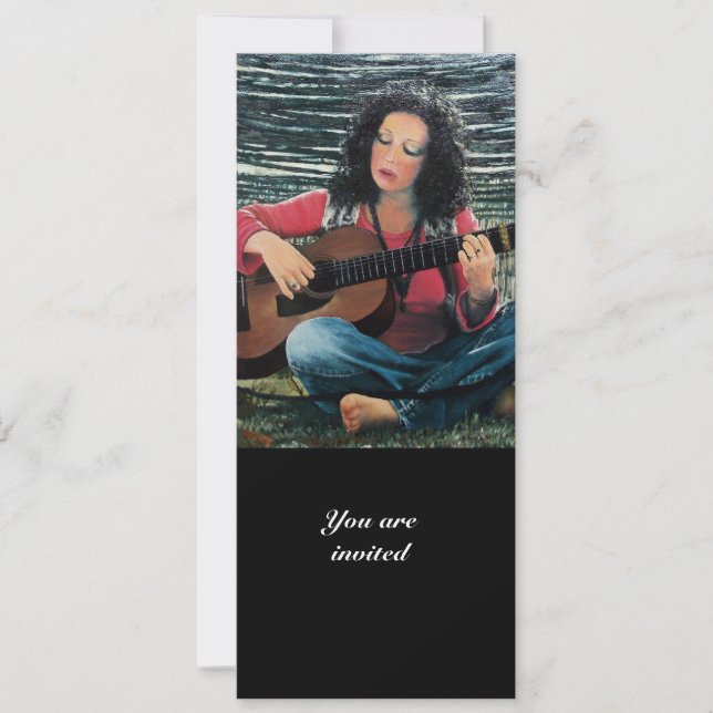 Woman Playing Music With Acoustic Guitar Invitation (Front)