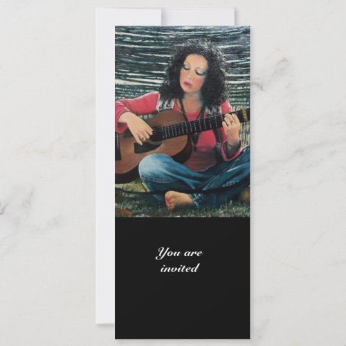 Woman Playing Music With Acoustic Guitar Invitation