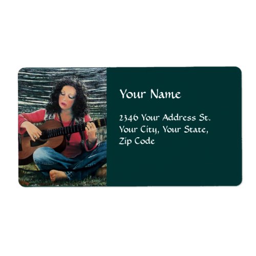 Woman Playing Music With Acoustic Guitar Label