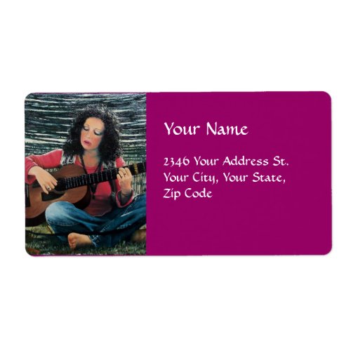 Woman Playing Music With Acoustic Guitar Label