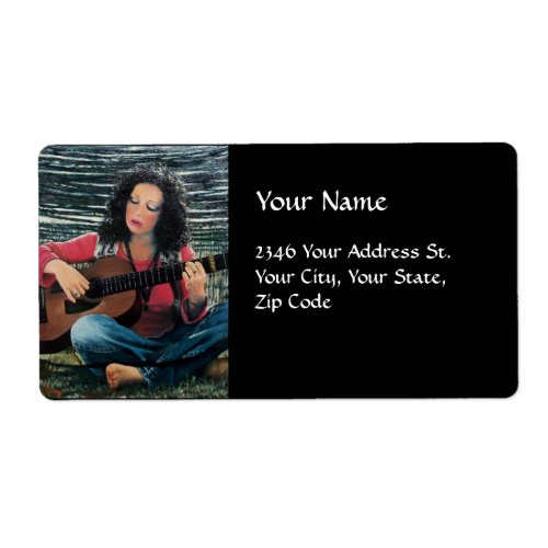 Woman Playing Music With Acoustic Guitar Label