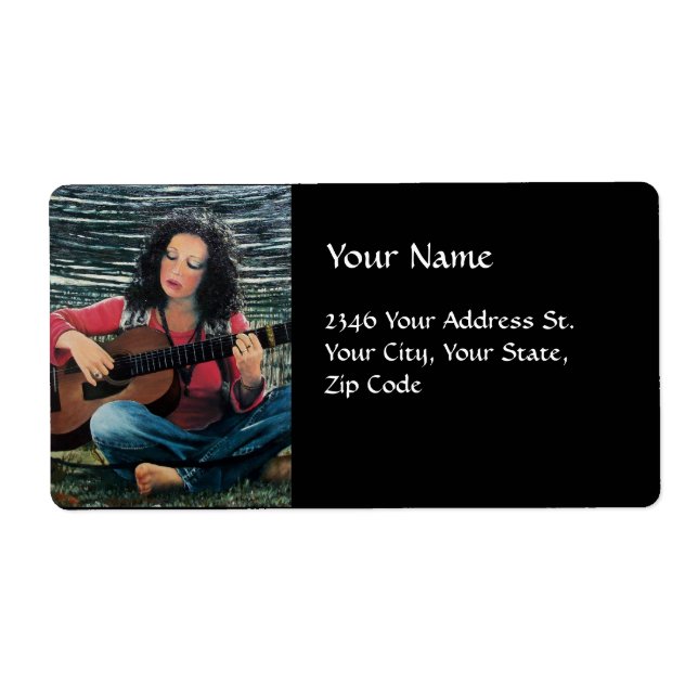 Woman Playing Music With Acoustic Guitar Label (Front)