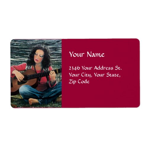 Woman Playing Music With Acoustic Guitar Label