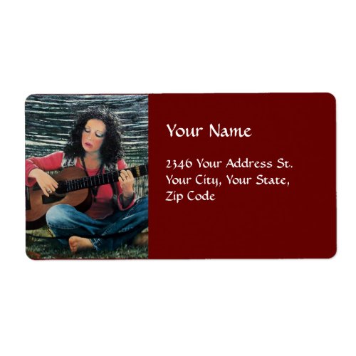 Woman Playing Music With Acoustic Guitar Label