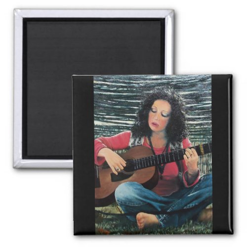 Woman Playing Music With Acoustic Guitar Magnet