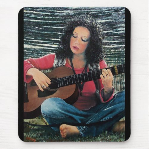 Woman Playing Music With Acoustic Guitar Mouse Pad