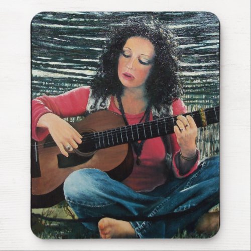 Woman Playing Music With Acoustic Guitar Mouse Pad