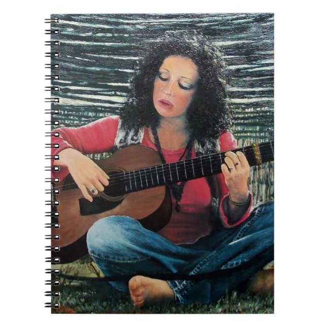 Woman Playing Music With Acoustic Guitar Notebook (Front)
