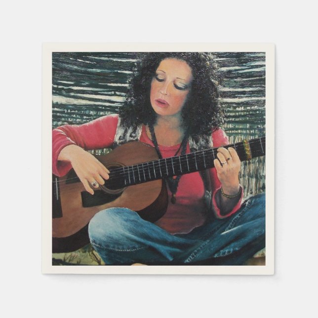 Woman Playing Music With Acoustic Guitar Paper Napkins (Front)