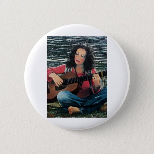 Woman Playing Music With Acoustic Guitar Pinback Button