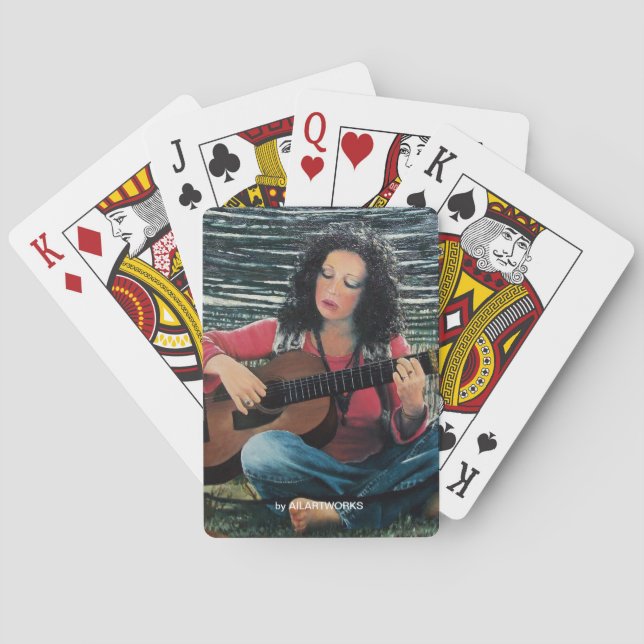 Woman Playing Music With Acoustic Guitar Poker Cards (Back)