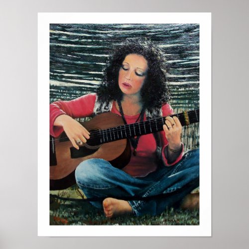 Woman Playing Music With Acoustic Guitar Poster
