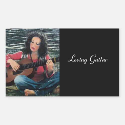 Woman Playing Music With Acoustic Guitar Rectangular Sticker