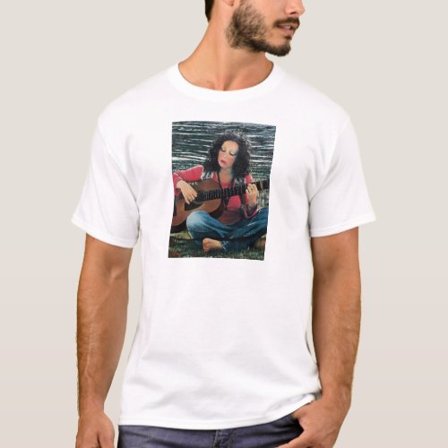 Woman Playing Music With Acoustic Guitar T_Shirt