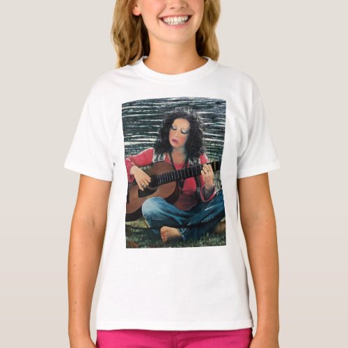 Woman Playing Music With Acoustic Guitar T_Shirt