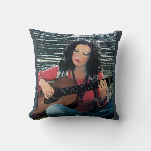 Woman Playing Music With Acoustic Guitar Throw Pillow (Front)