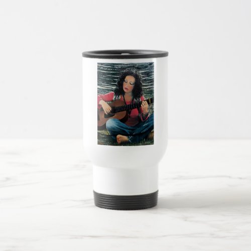 Woman Playing Music With Acoustic Guitar Travel Mug
