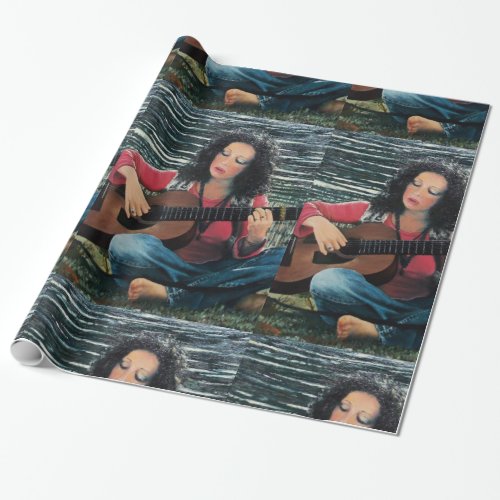 Woman Playing Music With Acoustic Guitar Wrapping Paper