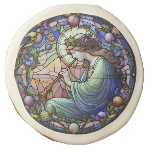 Woman Playing Pipe Stained Glass Sugar Cookie
