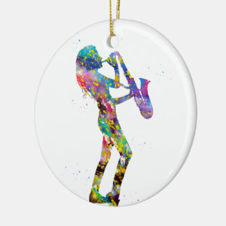 Woman playing saxophone ceramic ornament