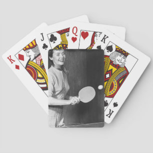 Woman Playing Table Tennis Poker Cards