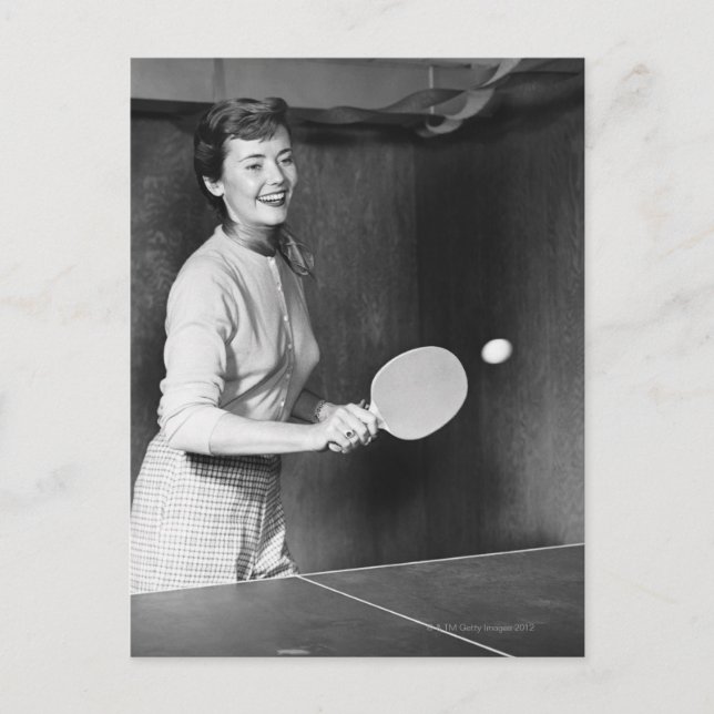 Woman Playing Table Tennis Postcard (Front)