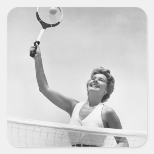 Woman Playing Tennis 2 Square Sticker