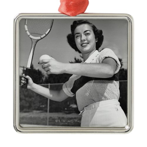 Woman Playing Tennis 3 Metal Ornament