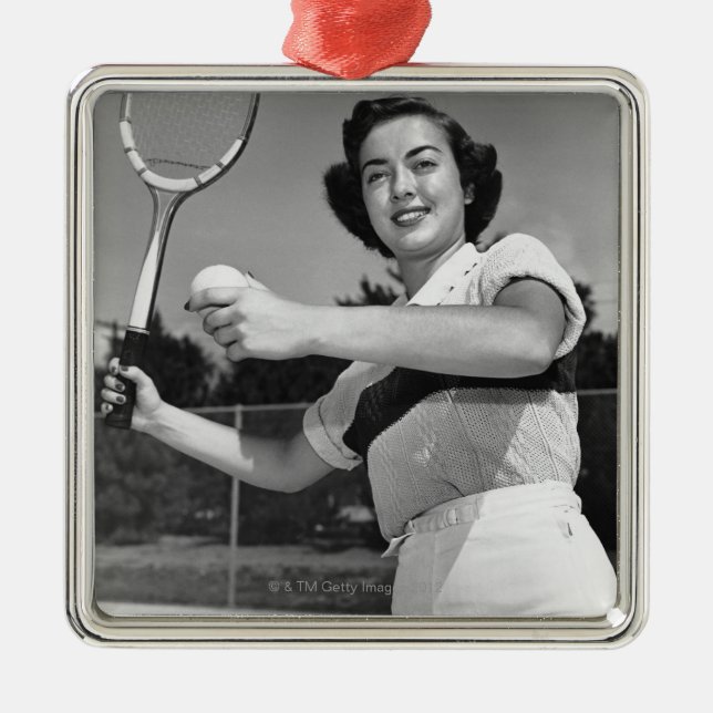 Woman Playing Tennis 3 Metal Ornament (Front)