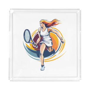 woman playing tennis acrylic tray