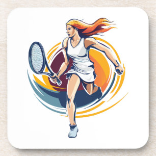 woman playing tennis beverage coaster
