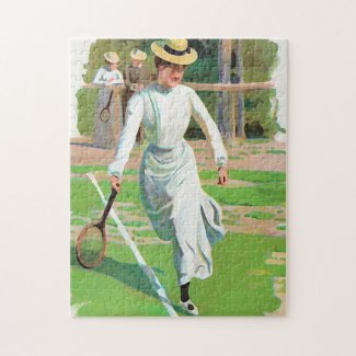 Woman playing tennis, circa 1900