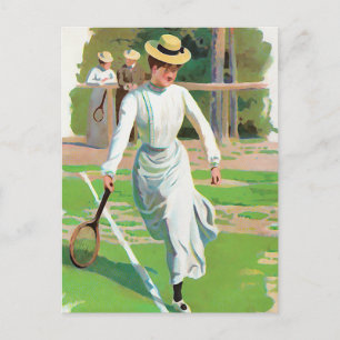 Woman playing tennis, circa 1900 postcard