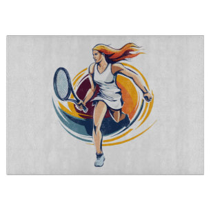 woman playing tennis cutting board