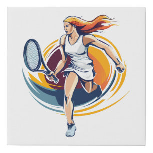 woman playing tennis faux canvas print