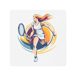 woman playing tennis metal print