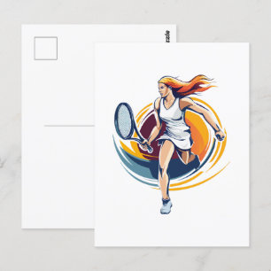 woman playing tennis postcard